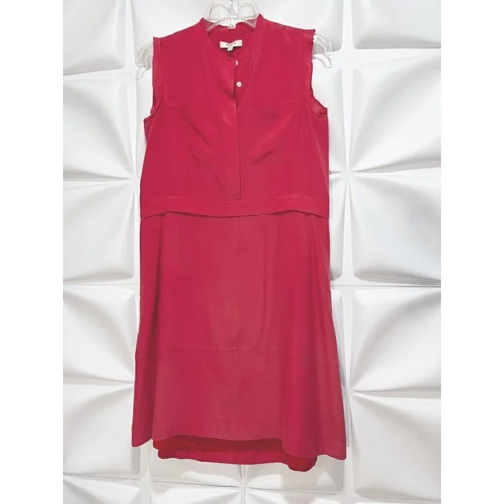 Madewell Sz 00 Red 100% SILK Shift Shirt Tank Dress Pockets xxs 2xs Sleeveless